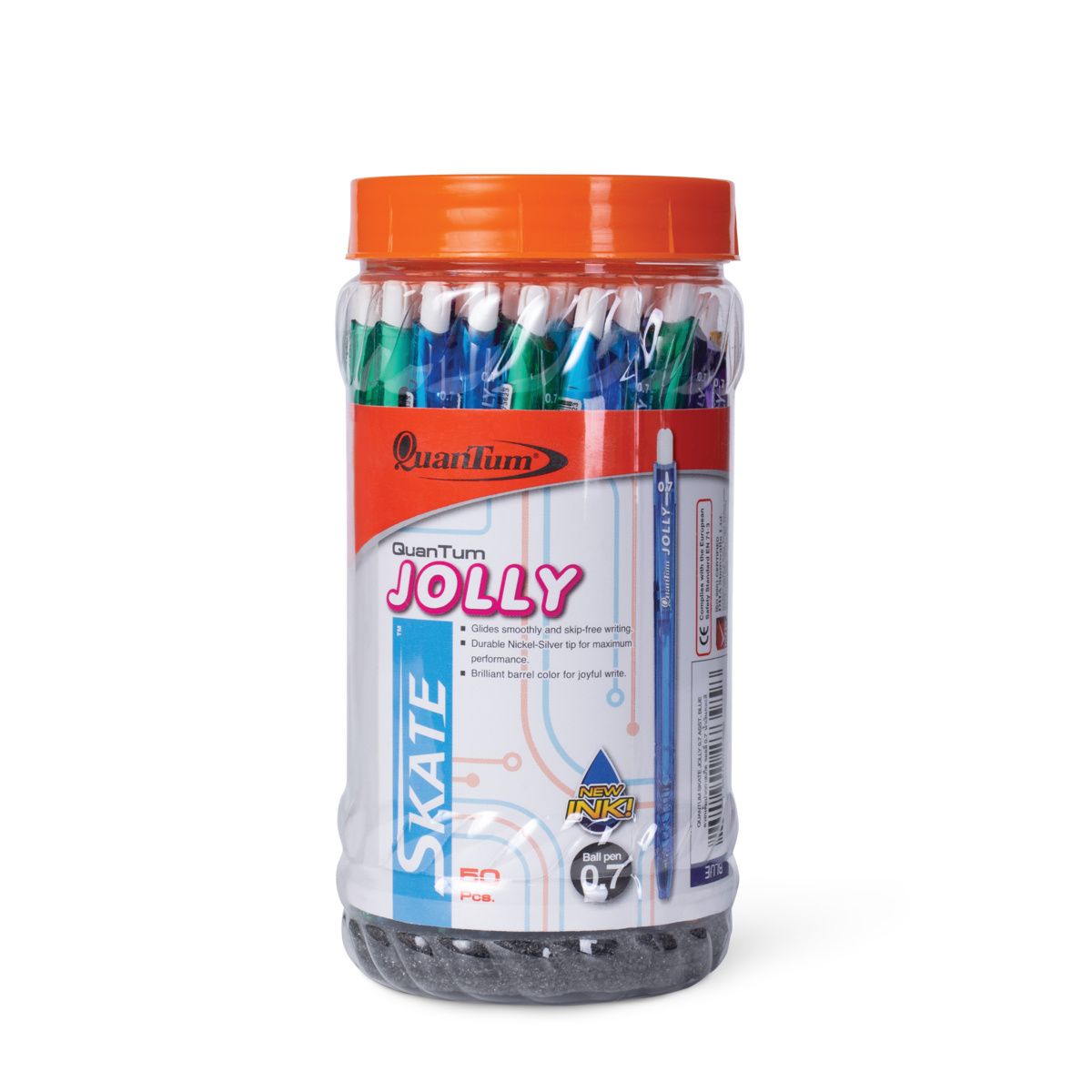ปากกาลูกลื่น 0.7มม. ควอนตั้ม Skate Jolly สีน้ำเงิน คละสี (50ด้าม/กระบอก) รูปที่ 1